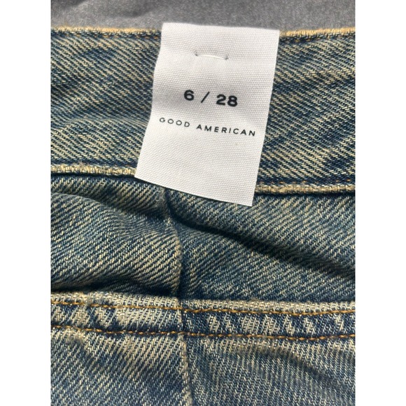 Good American The Khloe Jean Super High Rise Straight Patchwork Blue Size 6/28 - Picture 7 of 10